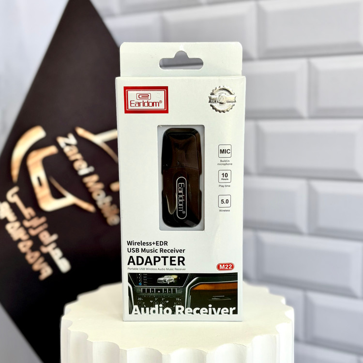 تصویر دانگل بلوتوث ارلدم مدل M22 با طراحی جمعوجور و کابل AUX