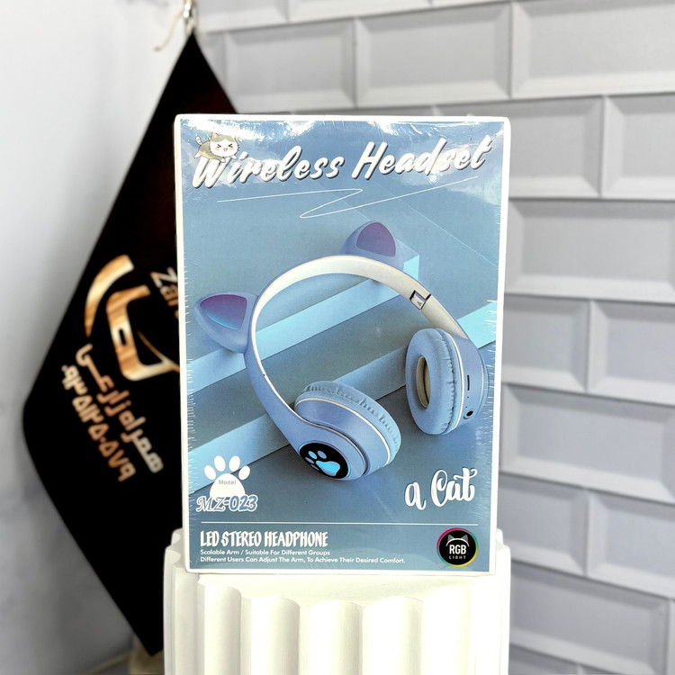 هدفون MZ-023 کودکانه رنگ آبی با طراحی گوش گربهای نورانی