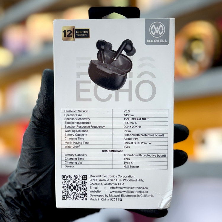 ایرپاد بیسیم مکسول مدل EARBUDS ECHO مناسب موسیقی و مکالمه