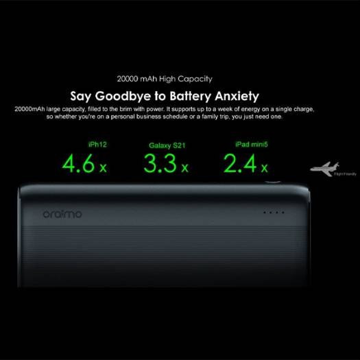 توان شارژ پاوربانک ٢٠ هزار اورایمو